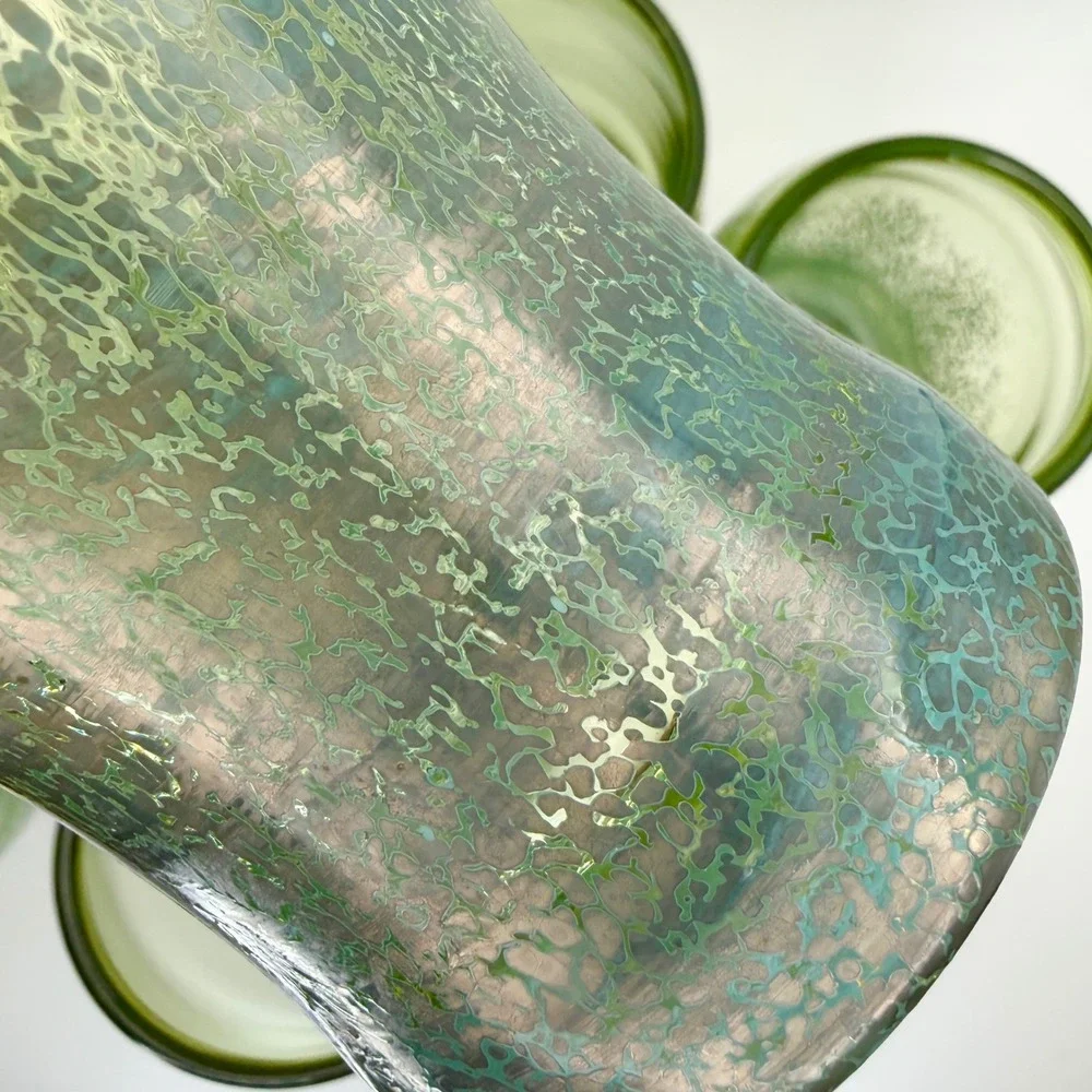 Set of 6 Hand Blown Ombre Green Art Glass Highball Tumbler‎ Glasses Mermaidcore